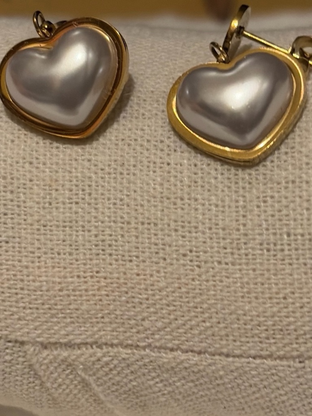 Gold Heart Pearl Drop Earrings - White Pearl Accent